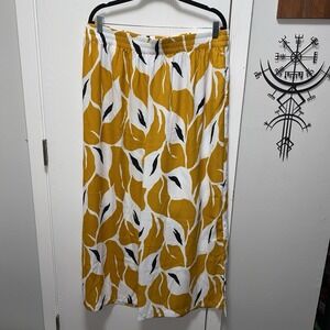 NINE WEST Wide Leg Crop Pants Yellow White Black Floral Print Size XL